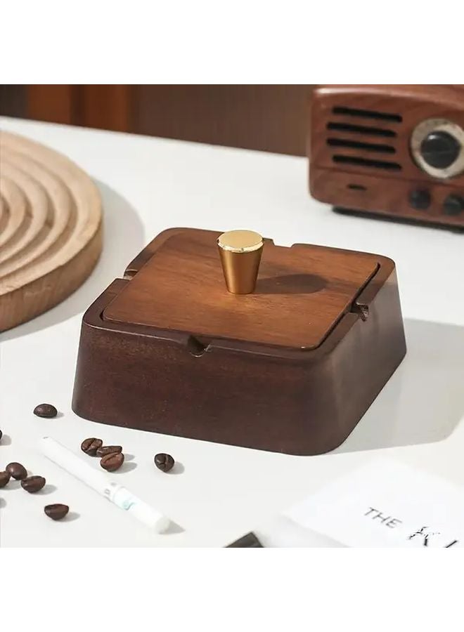 Square Wooden Box Ashtray With Golden Interior Cigar Holder For Home Office - Image 4