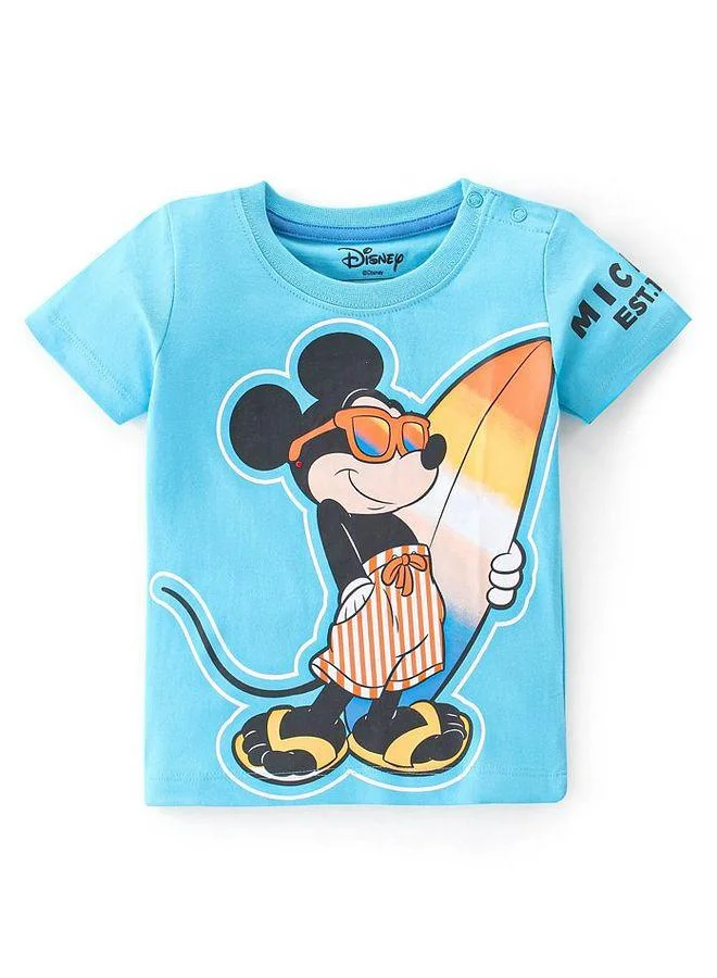 Babyhug Disney Babyhug Disney Cotton Knit Half Sleeves Mickey Mouse Print T-Shirt - Sky Blue