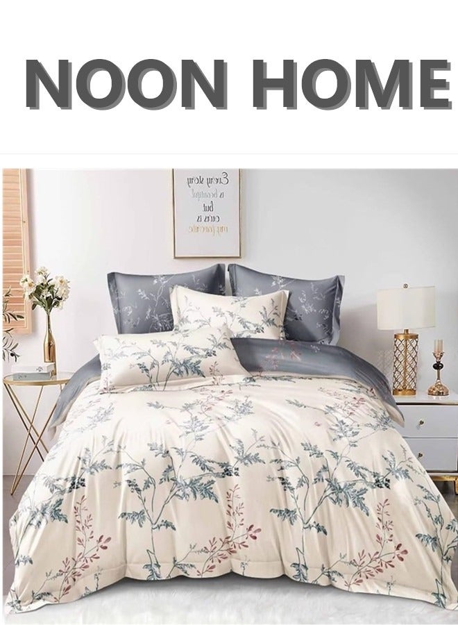 MOON HOME طقم غطاء لحاف بتصميم جميل من الألياف الدقيقة الناعمة والقابلة للتنفس، مقاسات ملكي/ملكي/مفرد، يتضمن 1 غطاء لحاف، 1 ملاءة سرير مشدودة، 4 أغطية وسائد - Image 1