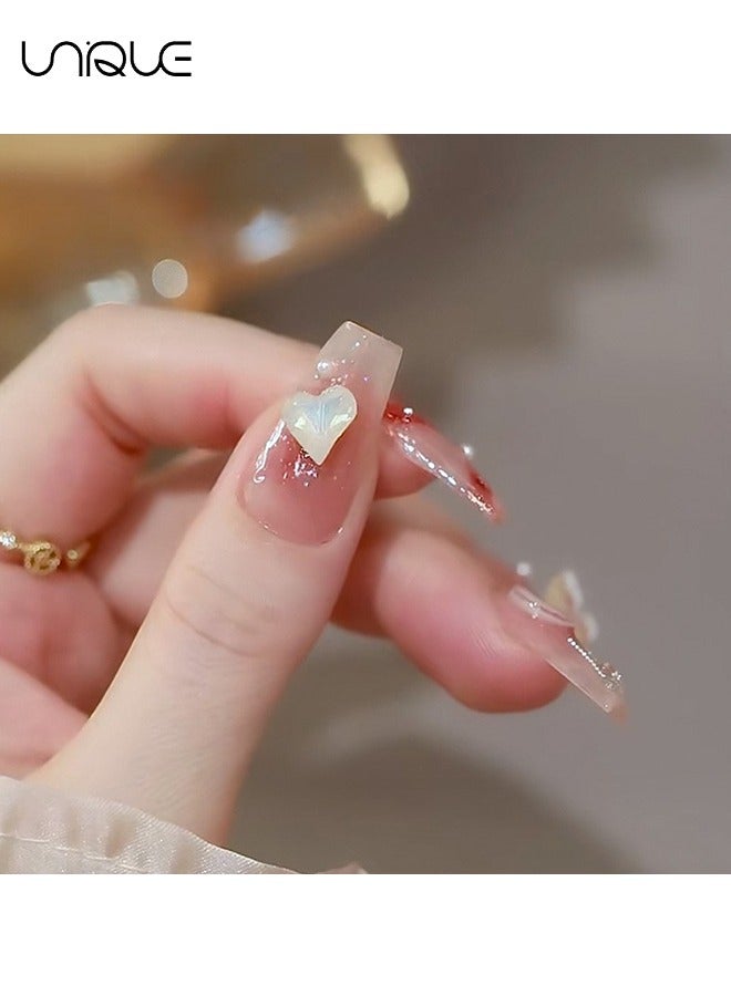 يونيك 24 قطعة أظافر مزيفة - مانيكير باليه متوسط الطول - قلب مانيكير دايموند ستار مون - مانيكير فراشة الخوخ أولونغ - رقعة أظافر مزيفة - Image 3