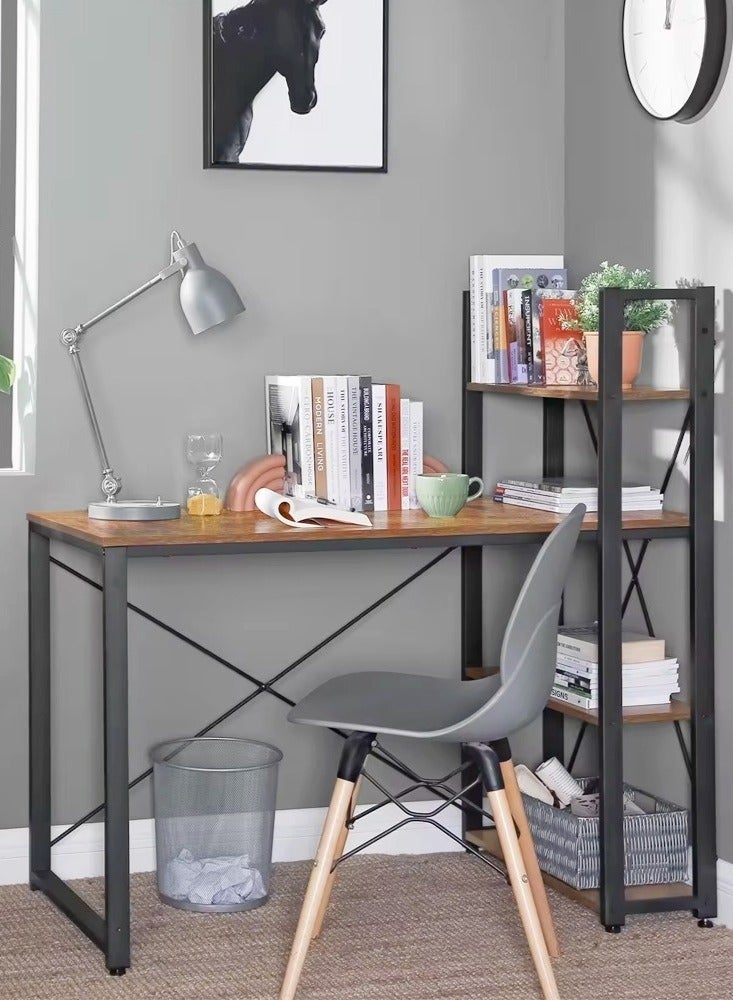 Raffine Modern Home Office Computer Desk with Storage Bookshelves, Multifunctional Work, Study, Gaming & Writing Table, Space-Saving Wooden Desk with Open Shelves, Sturdy Metal Frame, 106.5 x 59.6 x 123 cm - Image 2