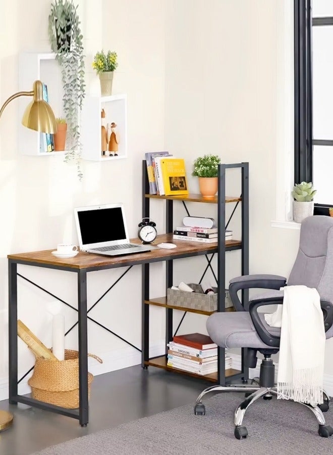 Raffine Modern Home Office Computer Desk with Storage Bookshelves, Multifunctional Work, Study, Gaming & Writing Table, Space-Saving Wooden Desk with Open Shelves, Sturdy Metal Frame, 106.5 x 59.6 x 123 cm - Image 1