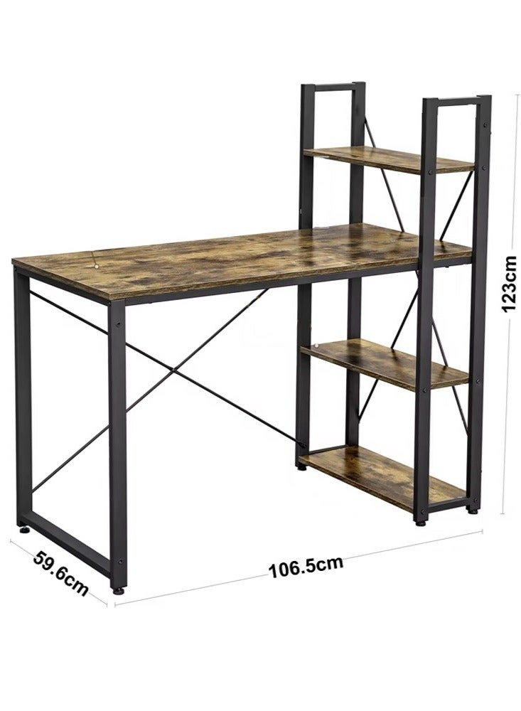 Raffine Modern Home Office Computer Desk with Storage Bookshelves, Multifunctional Work, Study, Gaming & Writing Table, Space-Saving Wooden Desk with Open Shelves, Sturdy Metal Frame, 106.5 x 59.6 x 123 cm - Image 4