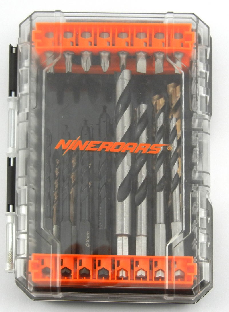 NINEROARS Professional HSS Cobalt Hex Shank Drill Bit 25 Pcs Set with Screwdriver Bits for Wood, Metal,Glass  Durable Case - Image 3