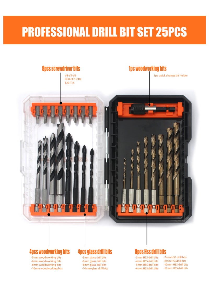 NINEROARS Professional HSS Cobalt Hex Shank Drill Bit 25 Pcs Set with Screwdriver Bits for Wood, Metal,Glass  Durable Case - Image 5