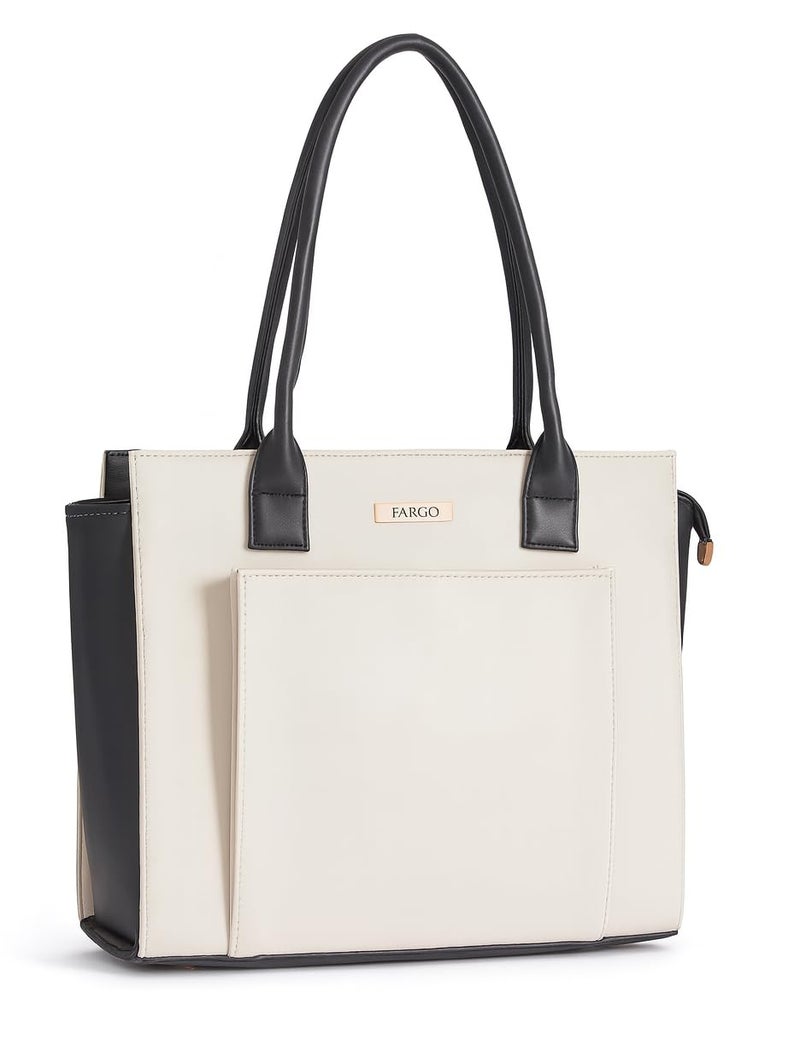 Fargo Amara Vegan Leather Tote Bag for Women | Laptop Compartment, RFID Pockets, YKK Zipper, Large Office Handbag | Shoulder Bag for College & Daily Use | Made in India (Ivory) - Image 1