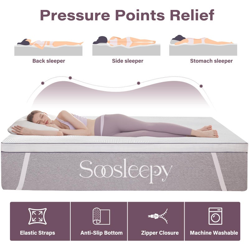 SOOSLEEPY Full Size Memory Foam Mattress Topper 3 Inch with Removable Soft Cover Ventilated Breathable Cooling Mattress Pad Portable Bed Topper for Back Pain and Pressure Relief, CertiPUR-US Certified - Image 4