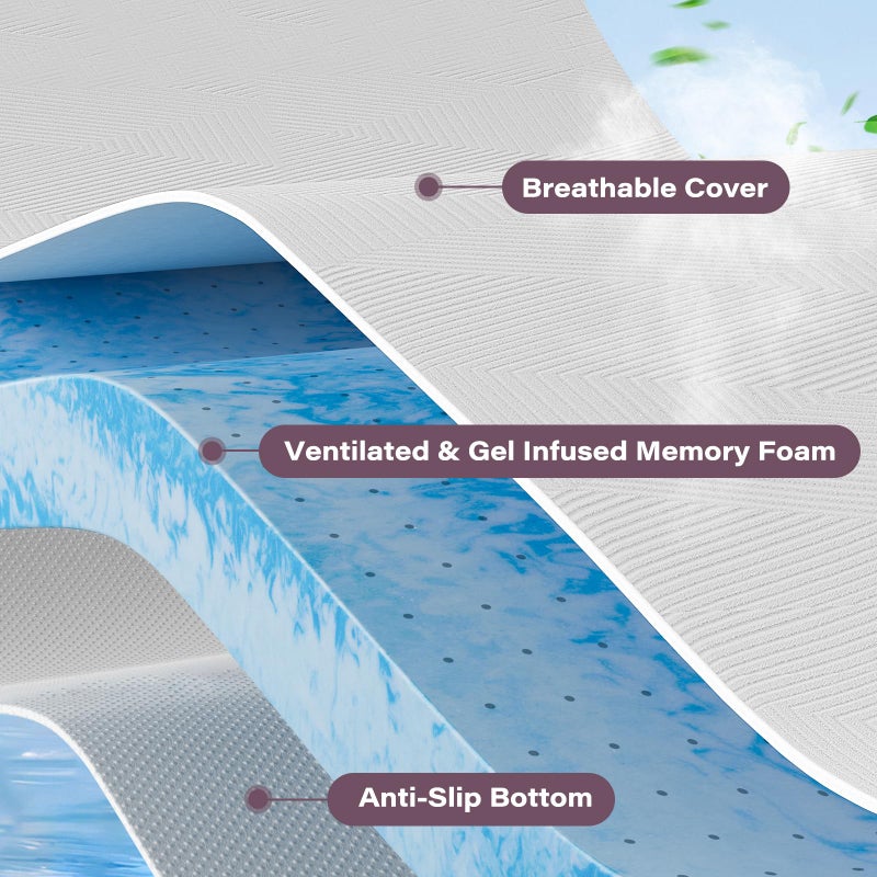 SOOSLEEPY Full Size Memory Foam Mattress Topper 3 Inch with Removable Soft Cover Ventilated Breathable Cooling Mattress Pad Portable Bed Topper for Back Pain and Pressure Relief, CertiPUR-US Certified - Image 2