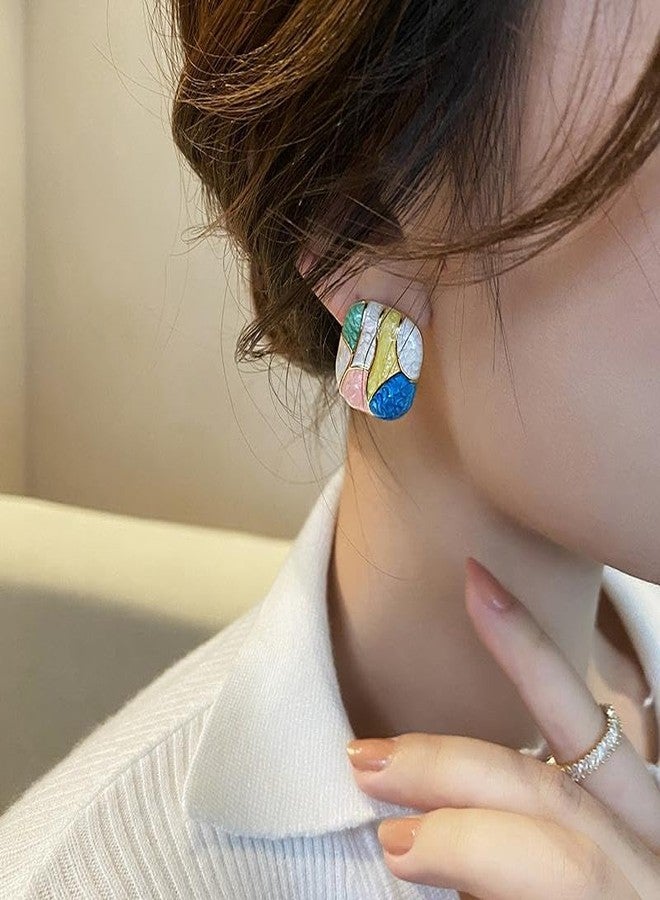 Inites Korean Style Multicolor Enamel Square Shape Earrings Stud For Womens And Girls | Trending Elegant Enamel Geometric Mosaic Square Stud Earrings Stylish Love Gifts Jewellery (1 Pair) - Image 5