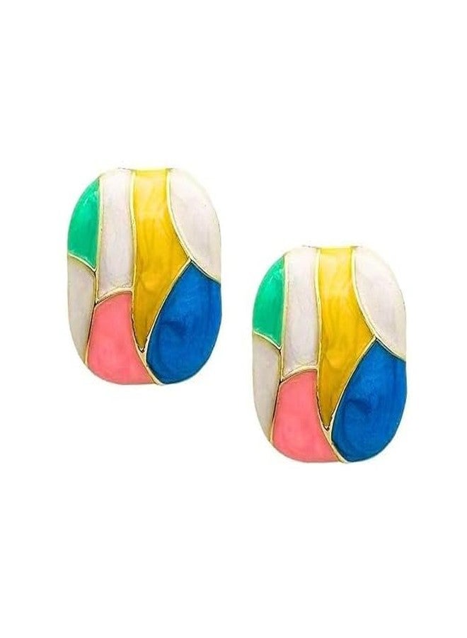 Inites Korean Style Multicolor Enamel Square Shape Earrings Stud For Womens And Girls | Trending Elegant Enamel Geometric Mosaic Square Stud Earrings Stylish Love Gifts Jewellery (1 Pair) - Image 1