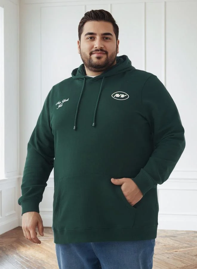 Men Plus Size Regular Fit New York Jets Print Cotton Hoodie
