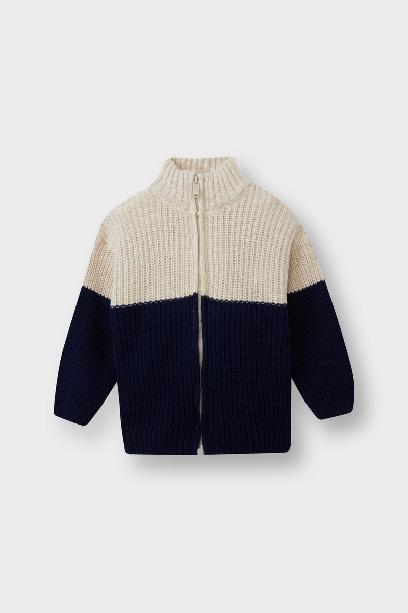 DeFacto Beige BabyBoy Baby Boy Color Block Zip-Up Knit Cardigan Casual - Image 1