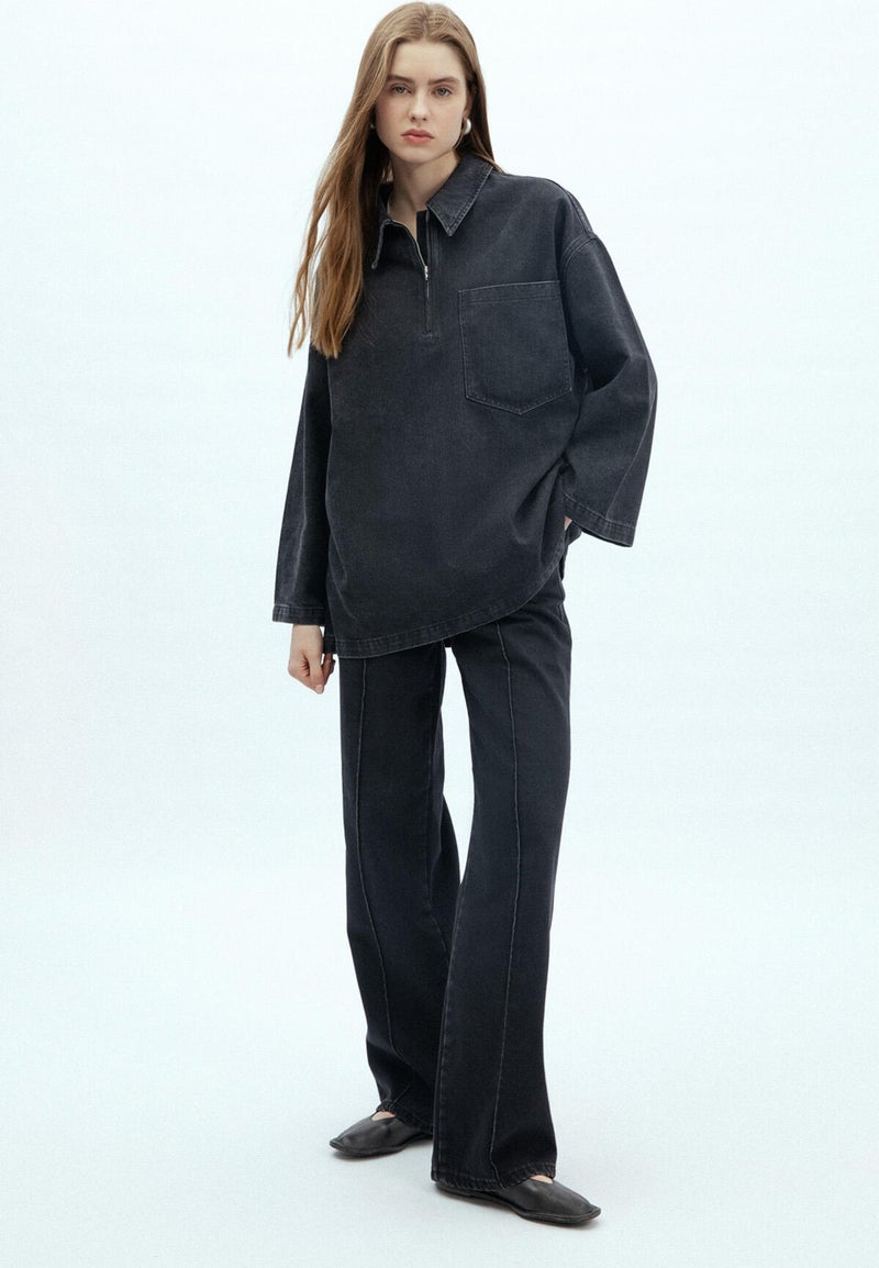 Manuka Shirt Collar Denim Blouse Black  - Image 1