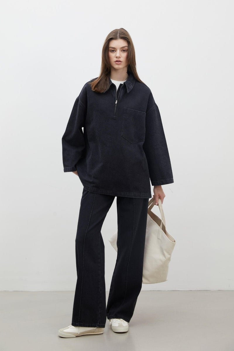 Manuka Shirt Collar Denim Blouse Black  - Image 4