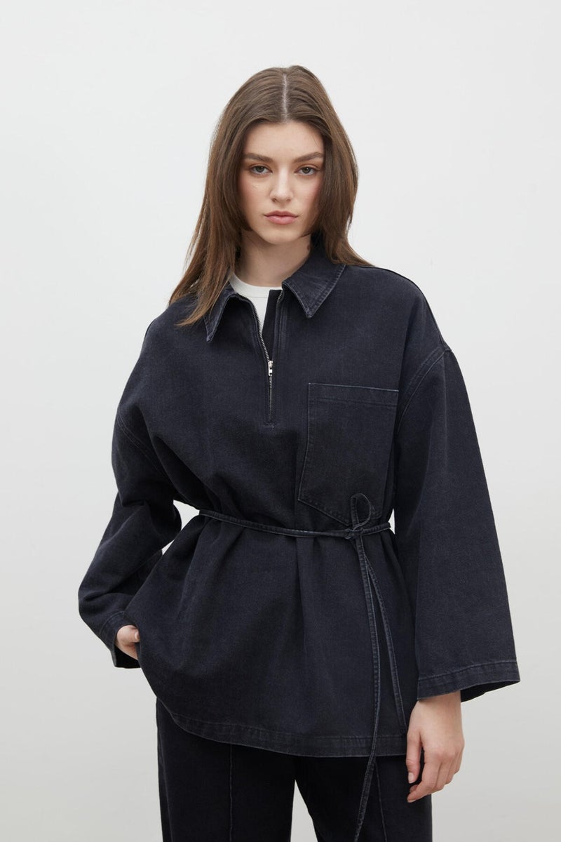 Manuka Shirt Collar Denim Blouse Black  - Image 5