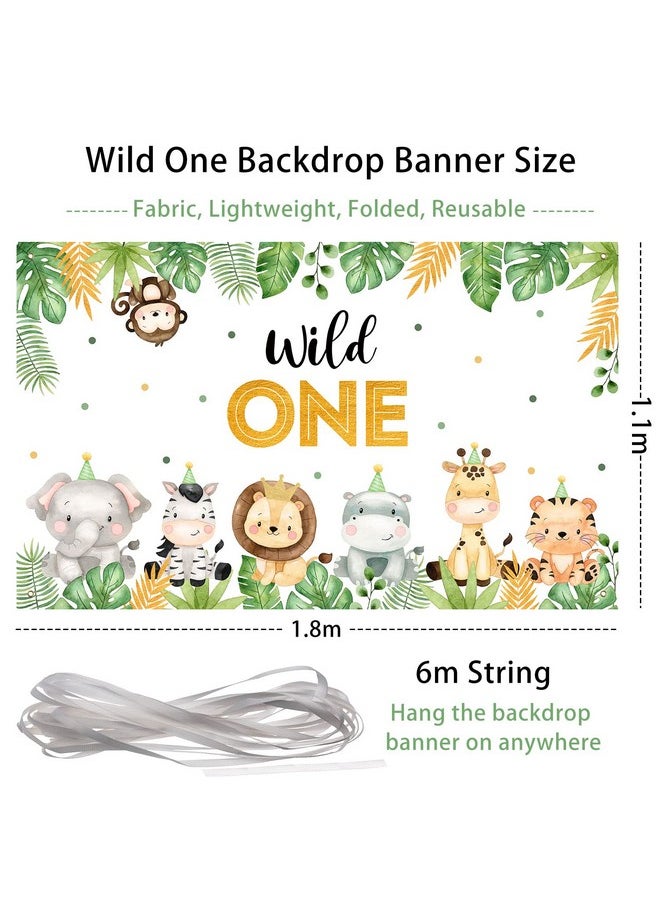 Heboland - Wild One Backdrop Banner Birthday Decorations For Boys,Large Size 3 X 5Ft Jungle Safari Cute Animals 1St First Party Supplies Green - Image 1