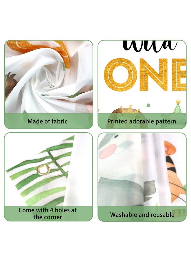 Heboland - Wild One Backdrop Banner Birthday Decorations For Boys,Large Size 3 X 5Ft Jungle Safari Cute Animals 1St First Party Supplies Green - Image 1