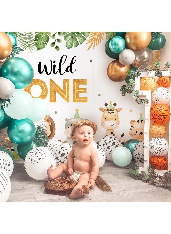 Heboland - Wild One Backdrop Banner Birthday Decorations For Boys,Large Size 3 X 5Ft Jungle Safari Cute Animals 1St First Party Supplies Green - Image 1
