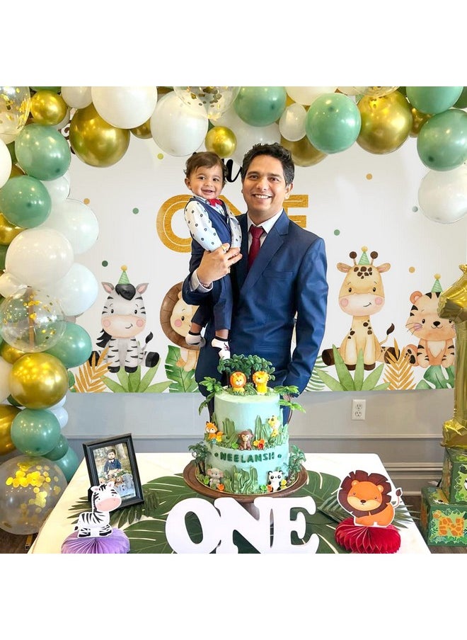 Heboland - Wild One Backdrop Banner Birthday Decorations For Boys,Large Size 3 X 5Ft Jungle Safari Cute Animals 1St First Party Supplies Green - Image 1