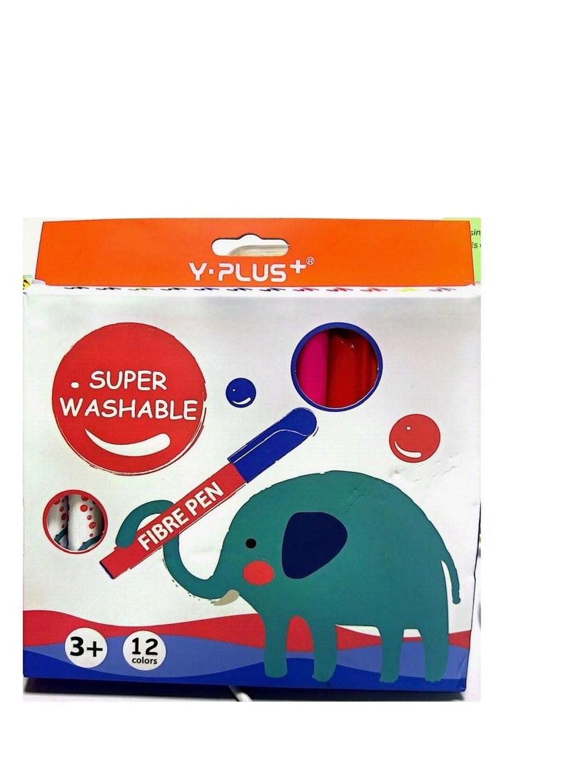 Y plus+ 12-Pieces Washable Jumbo Fibre Pen Multicolor - Image 1