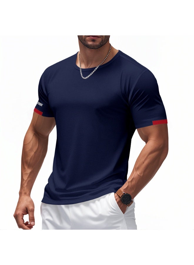 Men's Crew Neck T-Shirt Summer Short Sleeve Casual Tee Solid Color Muscle Fit Workout Top for Gym Daily Wear Sports - Image 1