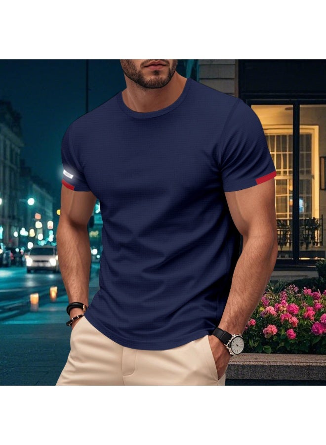 Men's Crew Neck T-Shirt Summer Short Sleeve Casual Tee Solid Color Muscle Fit Workout Top for Gym Daily Wear Sports - Image 2