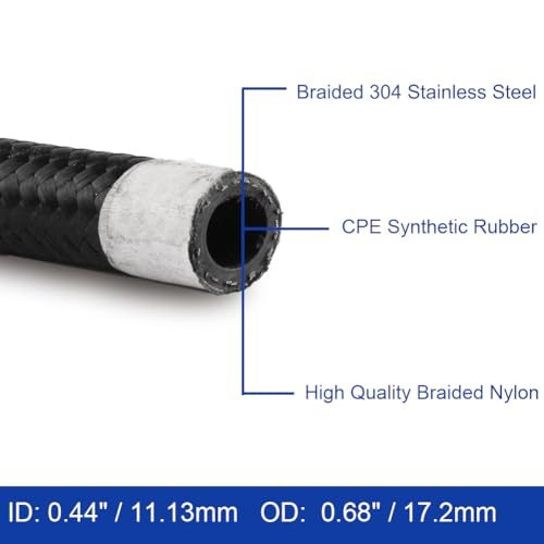 Byredio 8AN Fuel Line Hose 10FT Braided Nylon Stainless Steel 500 PSI High-Pressure Transmission Cooler Hose for Oil, Gas, Fuel, Hydraulic - Image 2