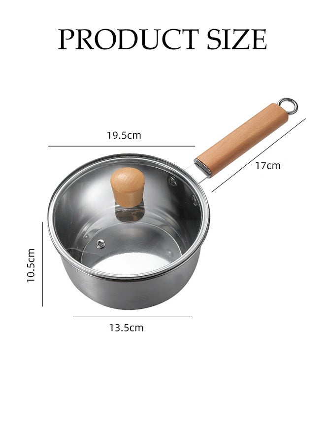 DUNISO وعاء حساء بمقبض خشبي مع غطاء زجاجي، وعاء صغير من الفولاذ المقاوم للصدأ للطهي، سهل التنظيف ومقاوم للصدأ، أدوات طهي لجميع المواقد، آمن في غسالة الصحون، 22 سم - Image 2