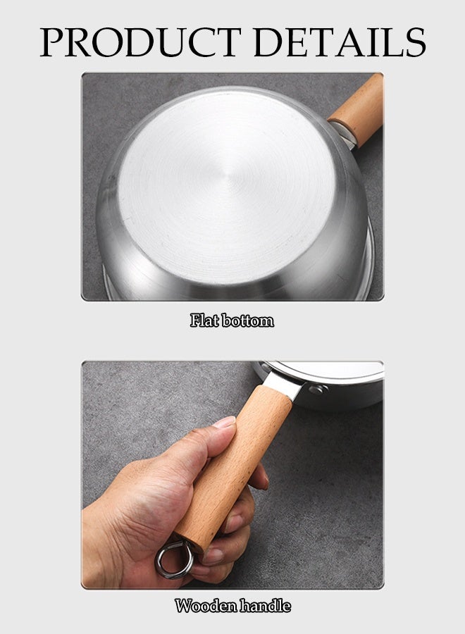 DUNISO وعاء حساء بمقبض خشبي مع غطاء زجاجي، وعاء صغير من الفولاذ المقاوم للصدأ للطهي، سهل التنظيف ومقاوم للصدأ، أدوات طهي لجميع المواقد، آمن في غسالة الصحون، 22 سم - Image 4