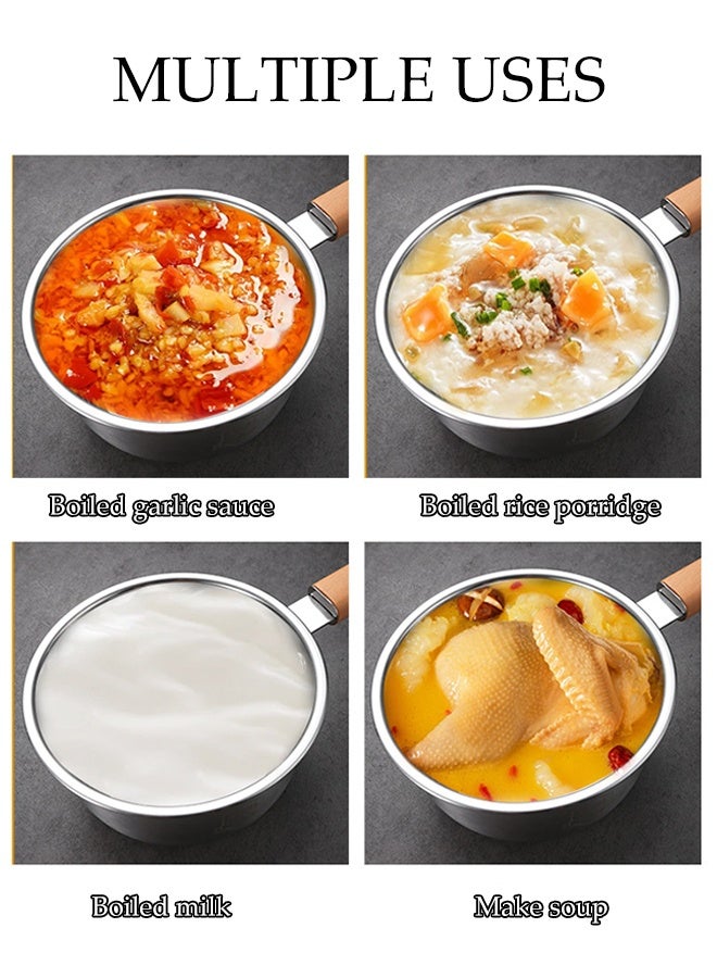 DUNISO وعاء حساء بمقبض خشبي مع غطاء زجاجي، وعاء صغير من الفولاذ المقاوم للصدأ للطهي، سهل التنظيف ومقاوم للصدأ، أدوات طهي لجميع المواقد، آمن في غسالة الصحون، 22 سم - Image 5