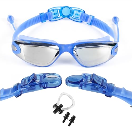 Rainbow Professional Swimming Goggles for Men & Women | Tinted Anti-Fog & UV Protected Swimming Glasses for Men & Women | Leak-Proof Goggle with Adjustable Straps & Nose Clip Blue – Pack of 1 - Image 1