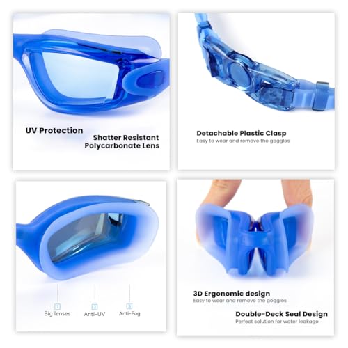 Rainbow Professional Swimming Goggles for Men & Women | Tinted Anti-Fog & UV Protected Swimming Glasses for Men & Women | Leak-Proof Goggle with Adjustable Straps & Nose Clip Blue – Pack of 1 - Image 2