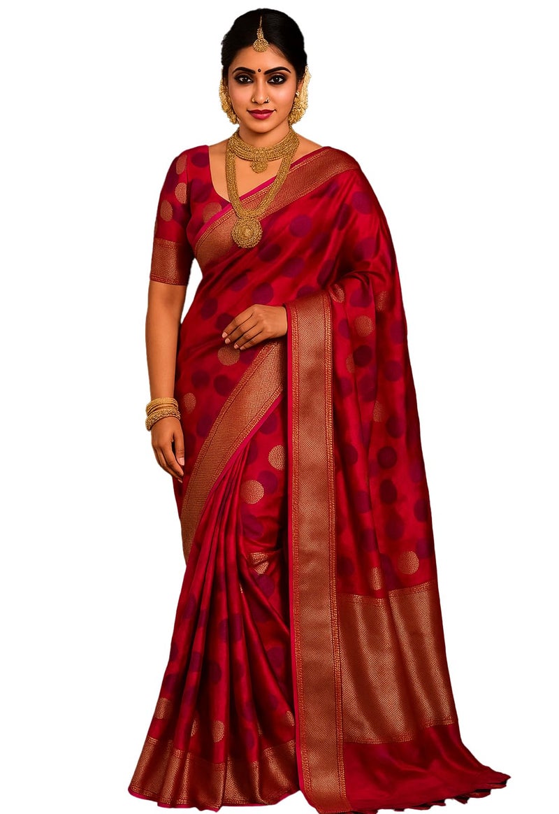 Yashika Women Banarasi Kanjivaram Silk Woven Saree Set with Blouse |saree for Women | Saree | New Sari | Latest Saree - Image 1