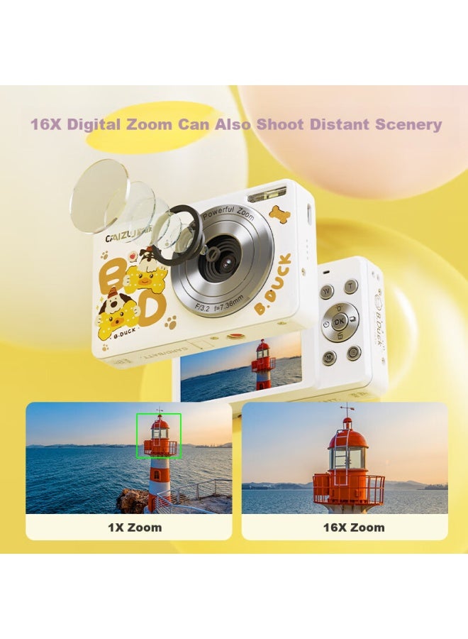 Caizu Student Digital Camera Entry-level Hd Travel Campus Card Machine Flat Ccd Camera Replaceable With Mobile Phone Children's Camera 64g White - Image 2