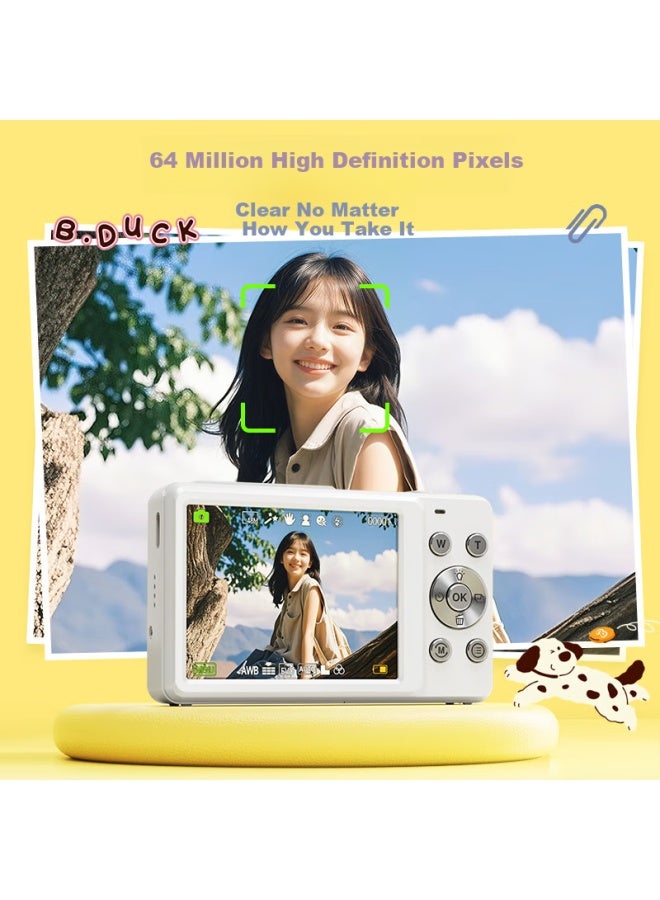Caizu Student Digital Camera Entry-level Hd Travel Campus Card Machine Flat Ccd Camera Replaceable With Mobile Phone Children's Camera 64g White - Image 1