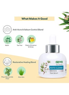 OZiva Phyto Cleanse Anti-Acne Face Serum (with Phyto Niacinamide, Tea Tree Oil, Aloe & Neem) for Acne Control and Acne Scar, Blemish Reduction (Phyto cleanse Serum, 30ml)  - Image 3