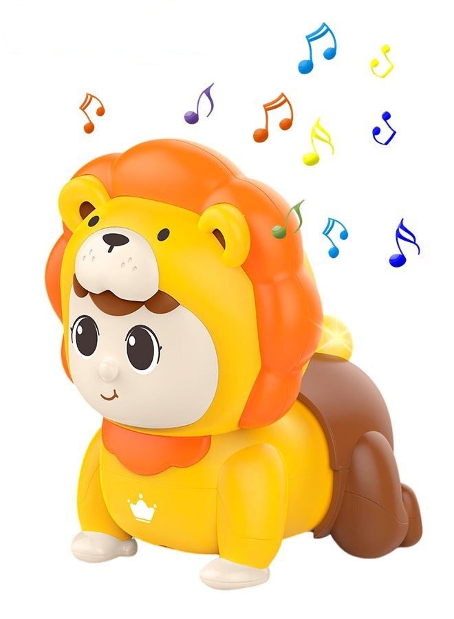 دوركو لعبة موسيقى للأطفال مع 4 أزرار، لعبة زحف كهربائية بموسيقى وضوء، لعبة أسد متعددة الاستخدامات وتعليمية لتعليم الطفل الزحف ورفع رأسه، هدية مثالية للأطفال من عمر 18 شهرًا فأكثر، بأبعاد 13.2 * 13.5 * 16. - Image 1
