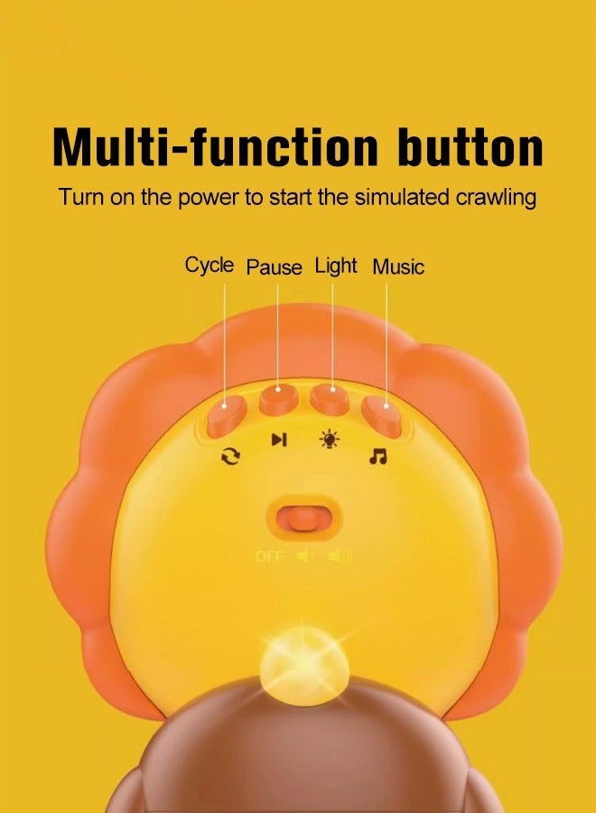 دوركو لعبة موسيقى للأطفال مع 4 أزرار، لعبة زحف كهربائية بموسيقى وضوء، لعبة أسد متعددة الاستخدامات وتعليمية لتعليم الطفل الزحف ورفع رأسه، هدية مثالية للأطفال من عمر 18 شهرًا فأكثر، بأبعاد 13.2 * 13.5 * 16. - Image 2