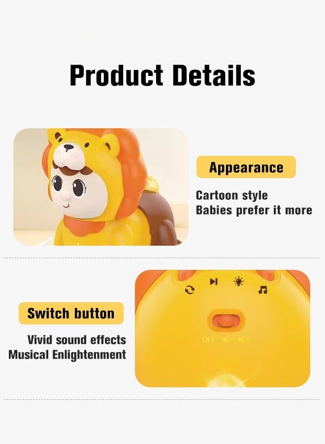 دوركو لعبة موسيقى للأطفال مع 4 أزرار، لعبة زحف كهربائية بموسيقى وضوء، لعبة أسد متعددة الاستخدامات وتعليمية لتعليم الطفل الزحف ورفع رأسه، هدية مثالية للأطفال من عمر 18 شهرًا فأكثر، بأبعاد 13.2 * 13.5 * 16. - Image 5