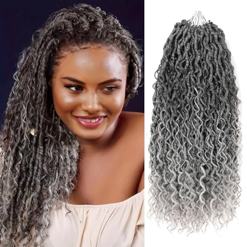 Aipin Goddess Faux Locs Crochet Hair 18 Inch Boho River Locs Hippie Locs Wavy Crochet With Curly Hair In Middle And Ends Braids Hair Extensions(8Packs,18 inch,Tgrey) - Image 1