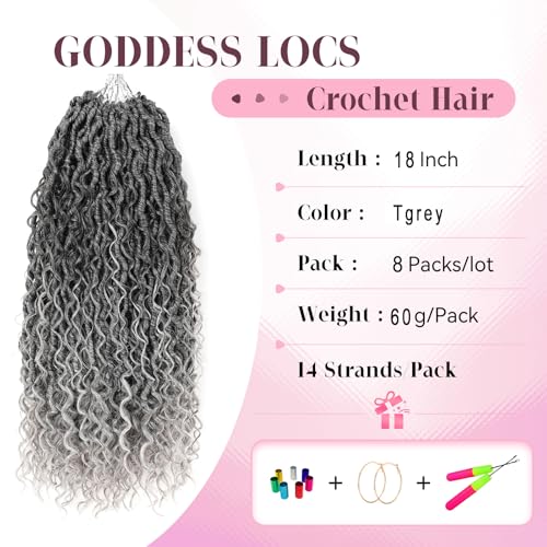 Aipin Goddess Faux Locs Crochet Hair 18 Inch Boho River Locs Hippie Locs Wavy Crochet With Curly Hair In Middle And Ends Braids Hair Extensions(8Packs,18 inch,Tgrey) - Image 2