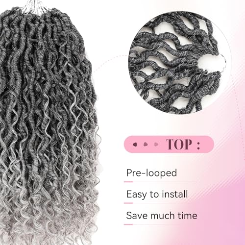 Aipin Goddess Faux Locs Crochet Hair 18 Inch Boho River Locs Hippie Locs Wavy Crochet With Curly Hair In Middle And Ends Braids Hair Extensions(8Packs,18 inch,Tgrey) - Image 3