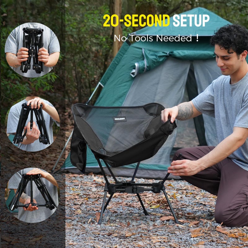 Mojest Portable Camping Chair â€“ Compact Lightweight Folding Chair for Adults, Supports 330 lbs â€“ Ideal for Backpacking Hiking, Fishing, Beach, Picnic & Lawn (Black) - Image 3