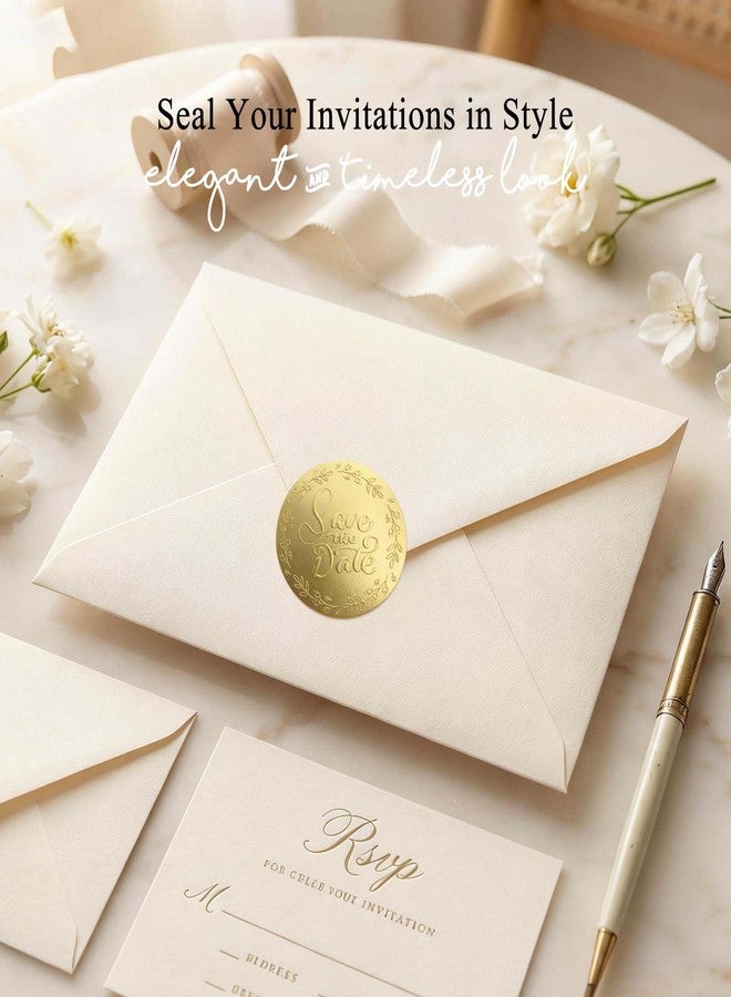 YYDESN 100PCS Save the Date Stickers, 1.6 Inch Gold Foil Embossed Wedding Envelope Seals for Invitations, Bridal Shower, Engagement Party, Wedding Favor Bags, Gift Wrapping Labels - Image 5