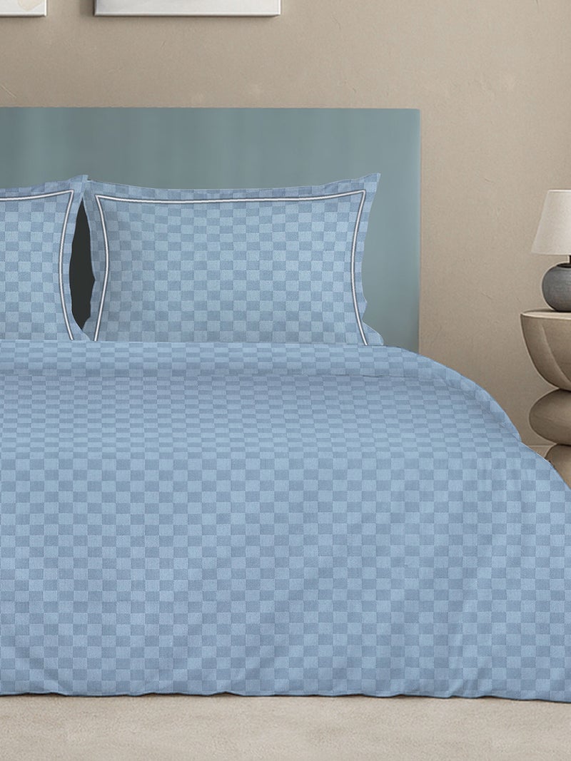 MULBERRY LIVING 100% Cotton Queen Duvet Cover - 300 TC Urban Grid (Checks). Width 240 x Length 220cms - Slate blue - Image 3