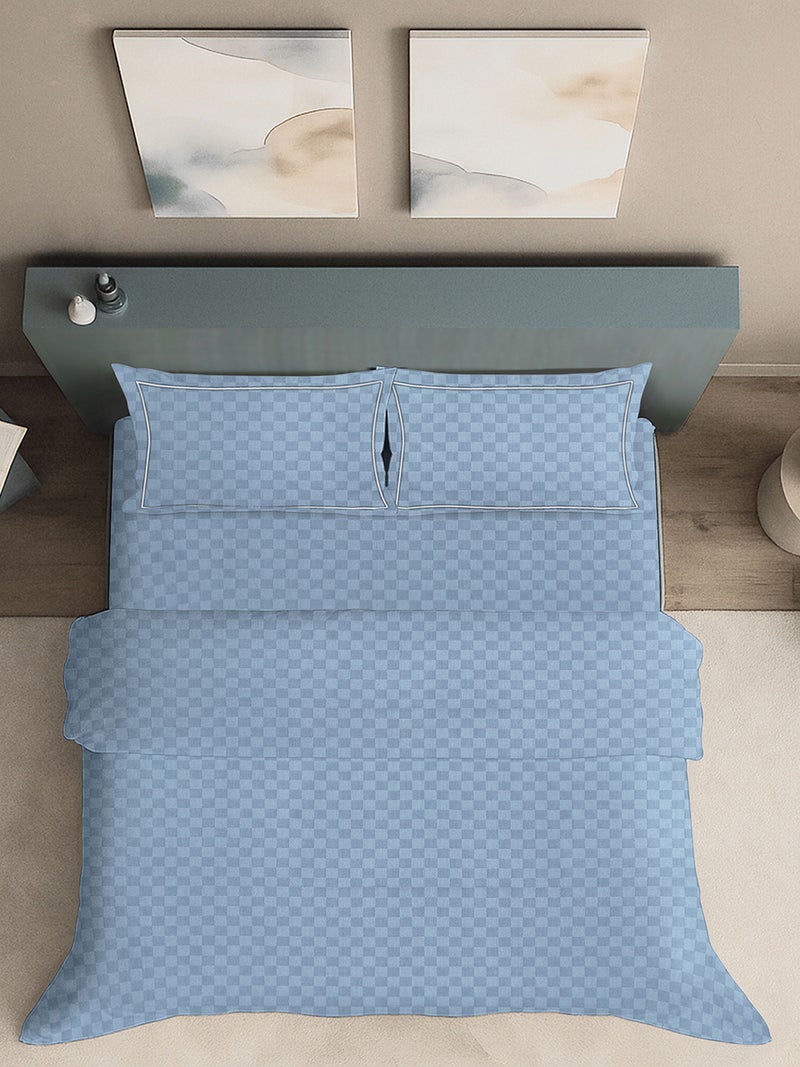 MULBERRY LIVING 100% Cotton Queen Duvet Cover - 300 TC Urban Grid (Checks). Width 240 x Length 220cms - Slate blue - Image 4