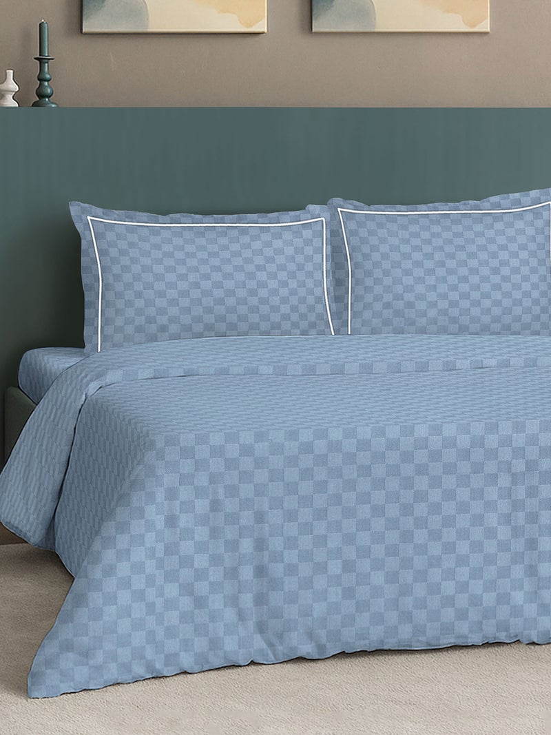 MULBERRY LIVING 100% Cotton Queen Duvet Cover - 300 TC Urban Grid (Checks). Width 240 x Length 220cms - Slate blue - Image 5