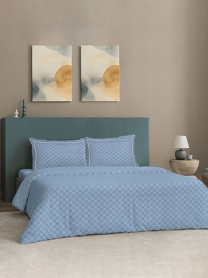 MULBERRY LIVING 100% Cotton Queen Duvet Cover - 300 TC Urban Grid (Checks). Width 240 x Length 220cms - Slate blue - Image 2