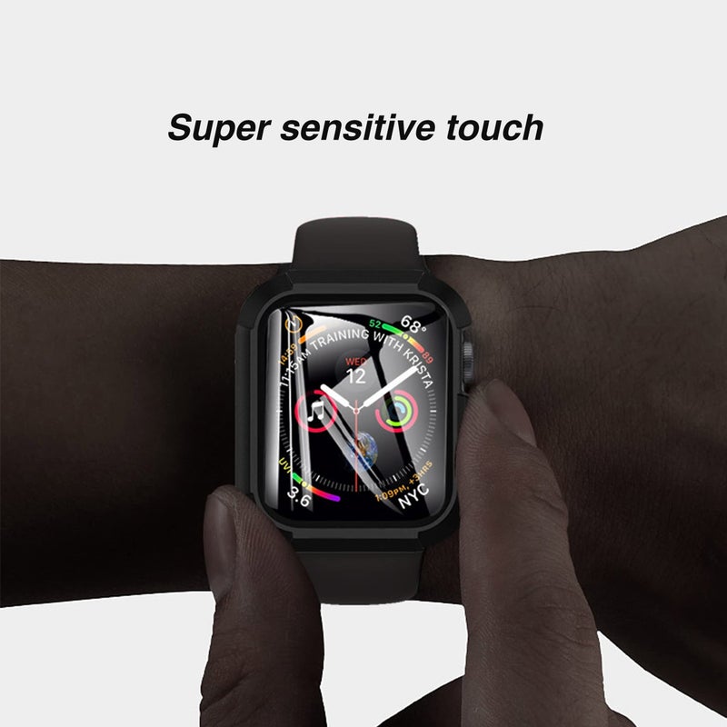 Ailun for Apple Watch Series 9 & 8 & 7 Screen Protector Case [41mm], Ultra-Thin Hard PC Case Built in Tempered Glass for iWatch, Shockproof Cover with Button [2 Pack][Black] - Image 3