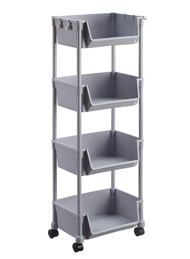 LAWAZIM Movable Bookshelf Storage - 4 Layer, Gray, 35x26.5x99cm - Easy to Assemble Rolling Cart with Lockable Wheels, Open-Front Bins, and Side Hooks - for Organizing Home, Office, Kitchen, Bathroom - Image 3